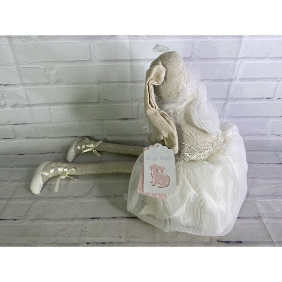 Hoppy Easter Shelf Sitter Ballerina Bunny Rabbit Doll Sitting White Beige Floral - Picture 8 of 12
